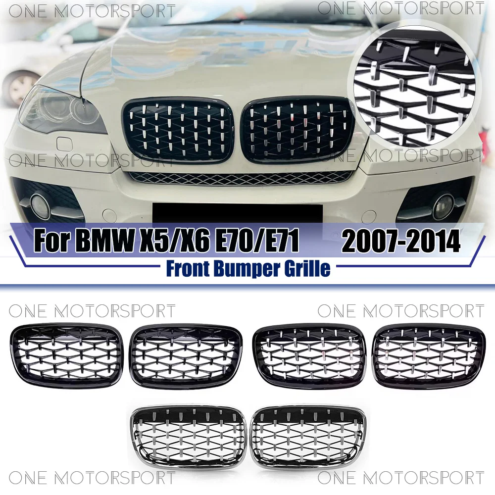 

Chrome Black Racing Grille Bumper Grilles For BMW X5 E70 X6 E71 2007-2014 Diamonds Style Chrome Silver Front Bumper Grille