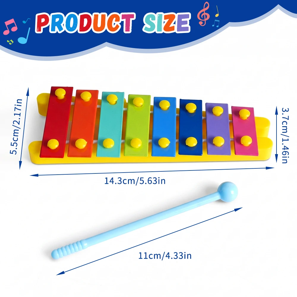 Xilófono para niños, Glockenspiel colorido de 8 notas, juguete de instrumento musical de 14,3 cm, regalo educativo para niños pequeños