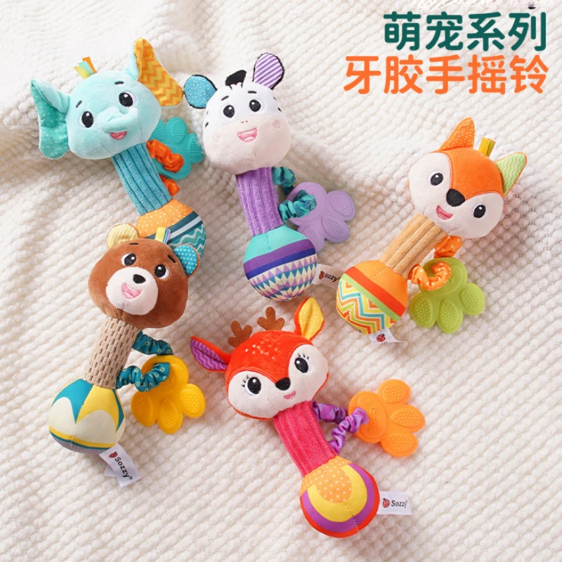 Plush Doll Baby Handheld Stick Newborn Puzzle Soothing Plush Doll Cartoon Animal Toothpaste Hand Ringing Baby Toys Rattle