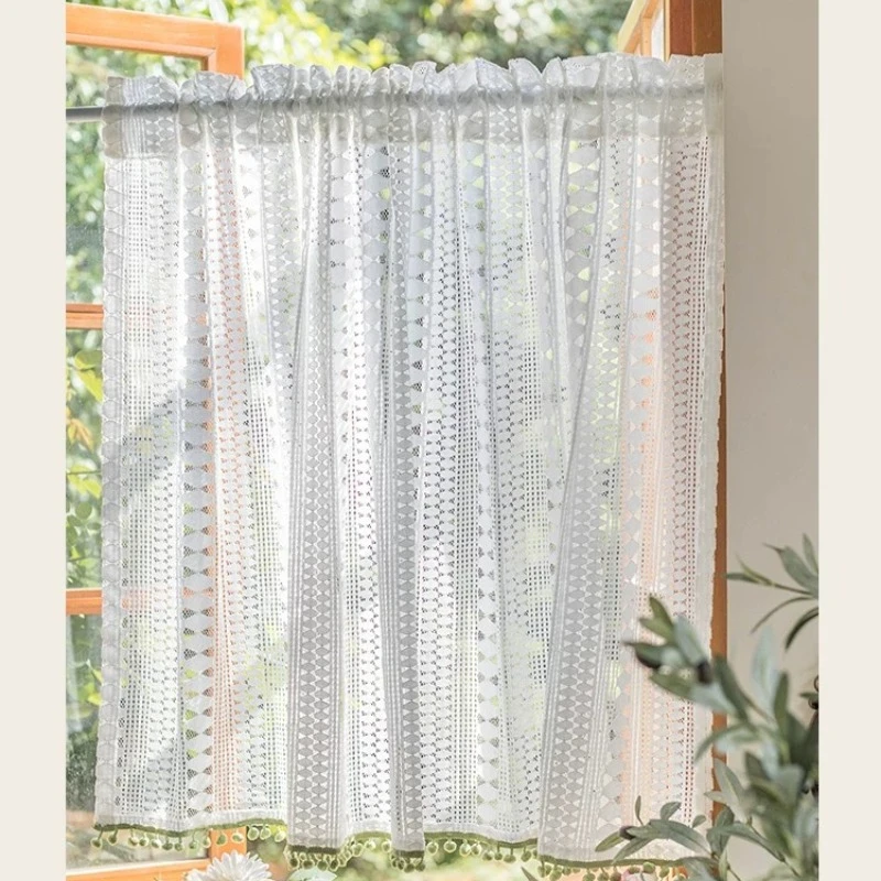 American Lace Gauze Fashion Curtain Door Elegant Curtains Kitchen Partition Korean White Half Short Decoration Rideaux Voilage