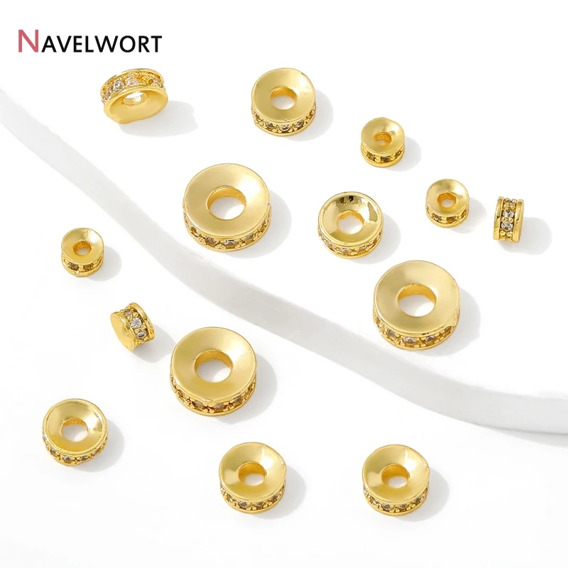 14K/18K Gold Plated Brass With Zircon Spacer Beads Metal Flat Beads For Fashion Bracelet Making Accessories Jewelry Findings view 2