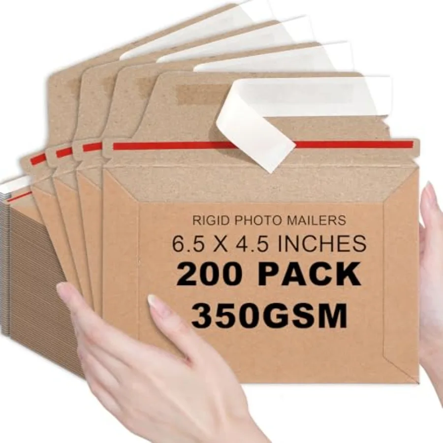 

200 Pcs 6.5 x 4.5 Rigid Mailers with Self Seal Envelopes Stay Flat Photo Mailers Sports Cards Rigid Envelopes for Postcard CD C