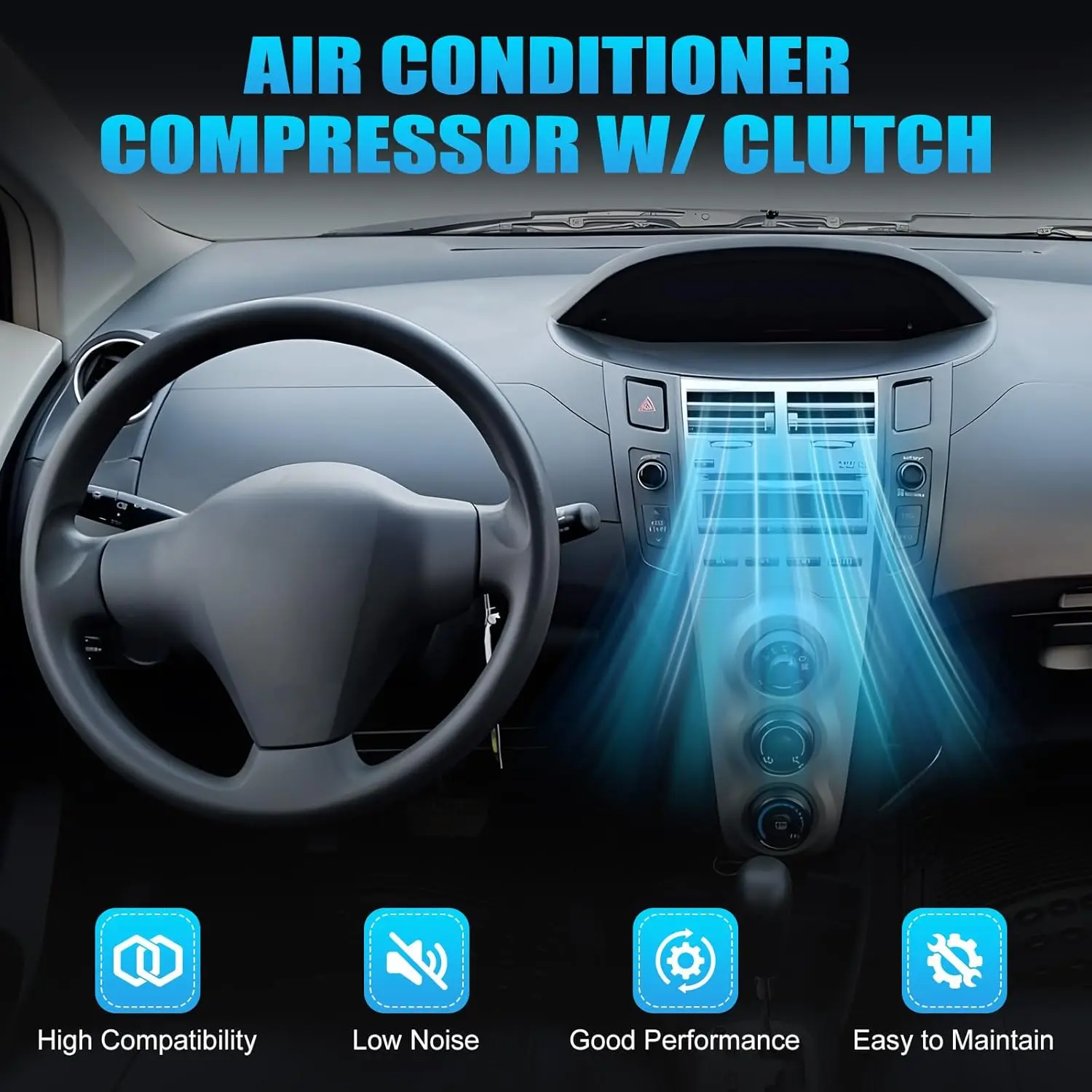 คอมเพรสเซอร์แอร์สำหรับรถยนต์โตโยต้า ยาริส ปี 2007-2010 เครื่องยนต์ 1.5 ลิตร, คอมเพรสเซอร์แอร์พร้อมคลัตช์สำหรับรถยนต์โตโยต้า ยาริส ปี 2007-2010 เครื่องยนต์ 1.5 ลิตร