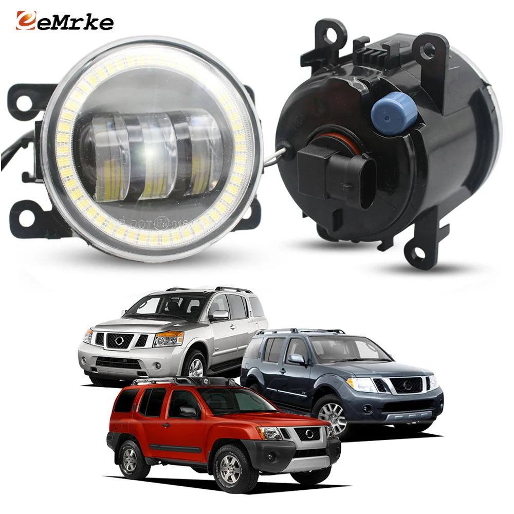 For Nissan Armada Frontier Interstar Navara D40 Pathfinder R51 R52 Pixo Aprio LED Fog Lights Angel Eyes DRL Halo Daylight