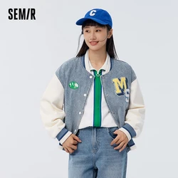 Mali Semir Denim Jacket Women Loose College Style 2024 Spring New Splicing Baseball Jacket