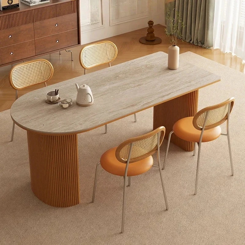 Hh2cc2 Cream log wind rock slab dining table, chairs, a set of small household dining room tables