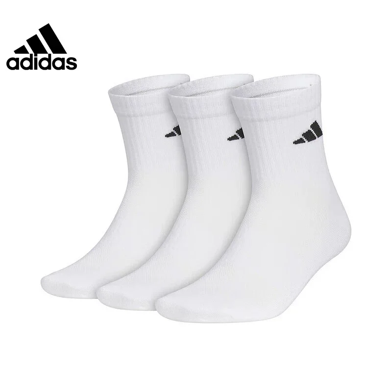 Adidas Men's and Women's White All-Purpose Comfortable Mid-Calf Casual Sports Fitness Training Socks - Three-Pair Set JC9272