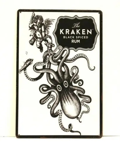 Kraken Tin Metal Sign Black Spiced Rum Bar Art Man Cave Alcohol Liquor XZ