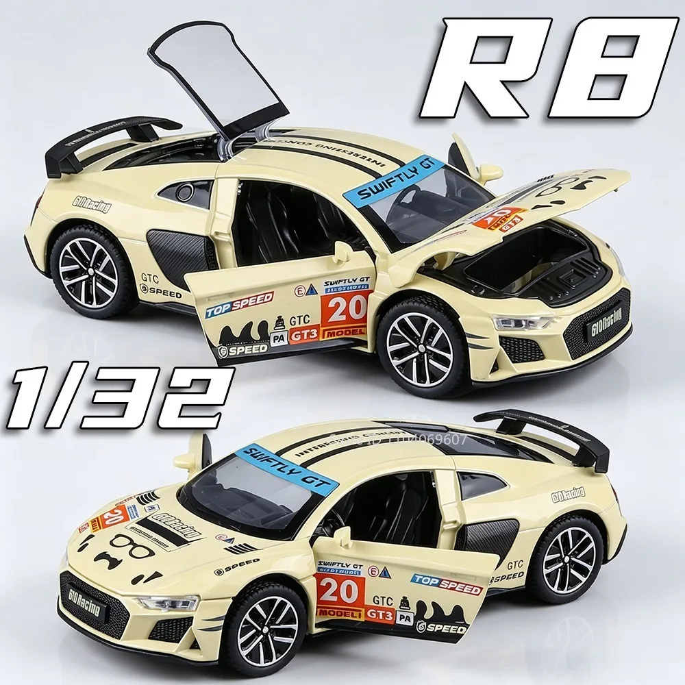 1:32 Model Toy Sports Car R8 GT3 LMS EVO 911 GT3 RS Metal Diecast Supercar Sound Light Doors Opened Pull Back Toys Racing Cars