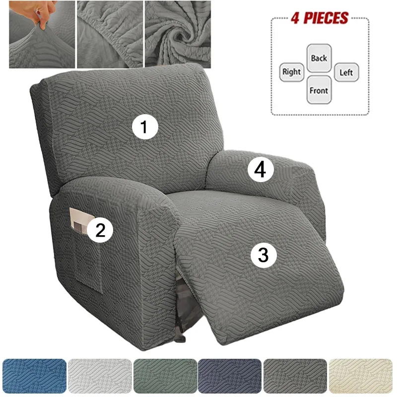 

4pcs/set Stretch SolidColor Anti-Slip Recliner Sofa Covers 1Seater Lazy Elastic Jacquard Couch Chair Cover Easy To Install&Clean