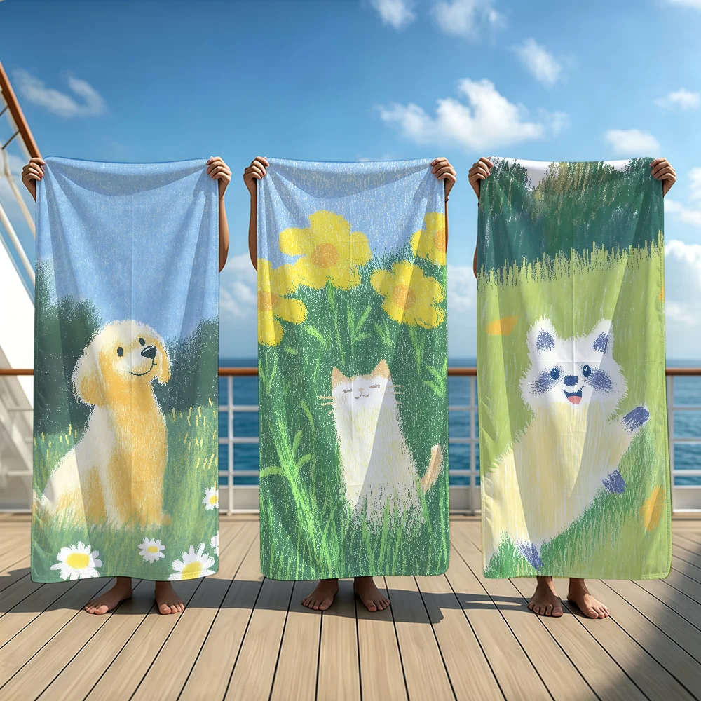 Crayon Pastel Drawings Cute Animals Towel Beach Oversized Soft Ultra Absorbent Quick Drying Large Pool Travel Camping Bathroom