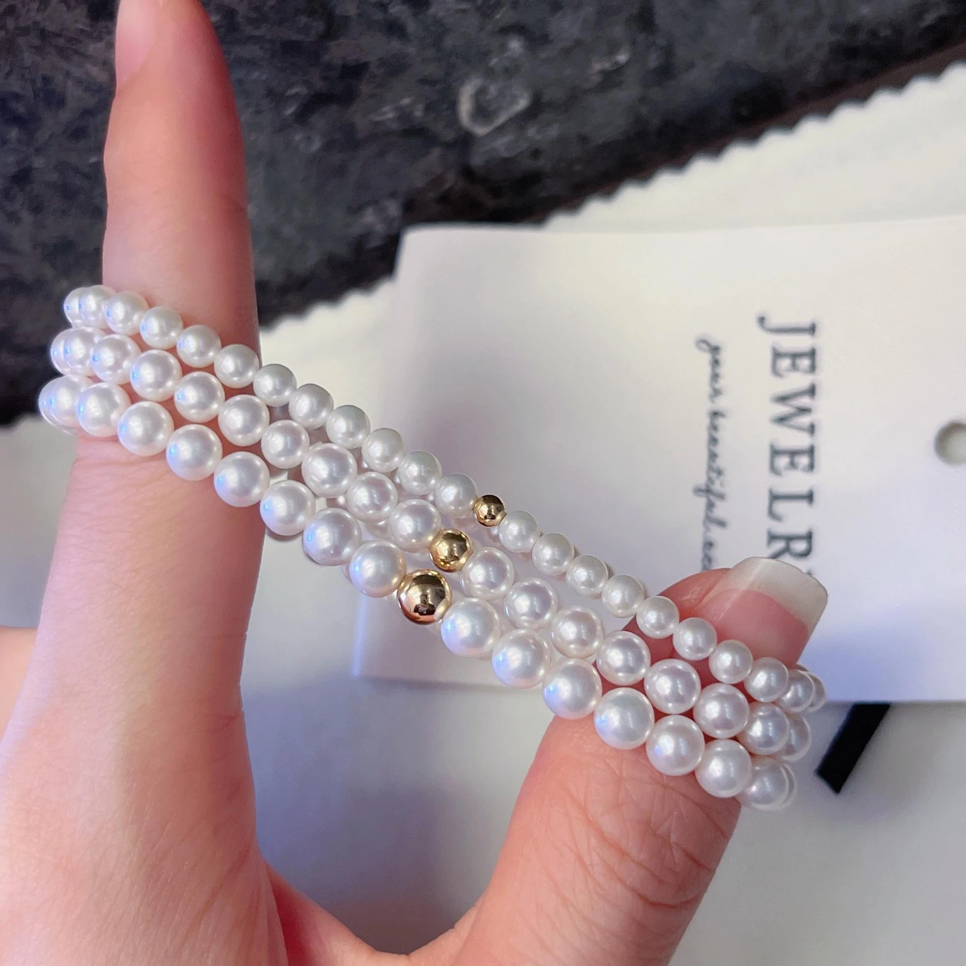 3-4mm 4-5mm 5-6mm Natural Akoya White Round Pearl Bracelet Simple Elastic Rope Style Adjustable Size