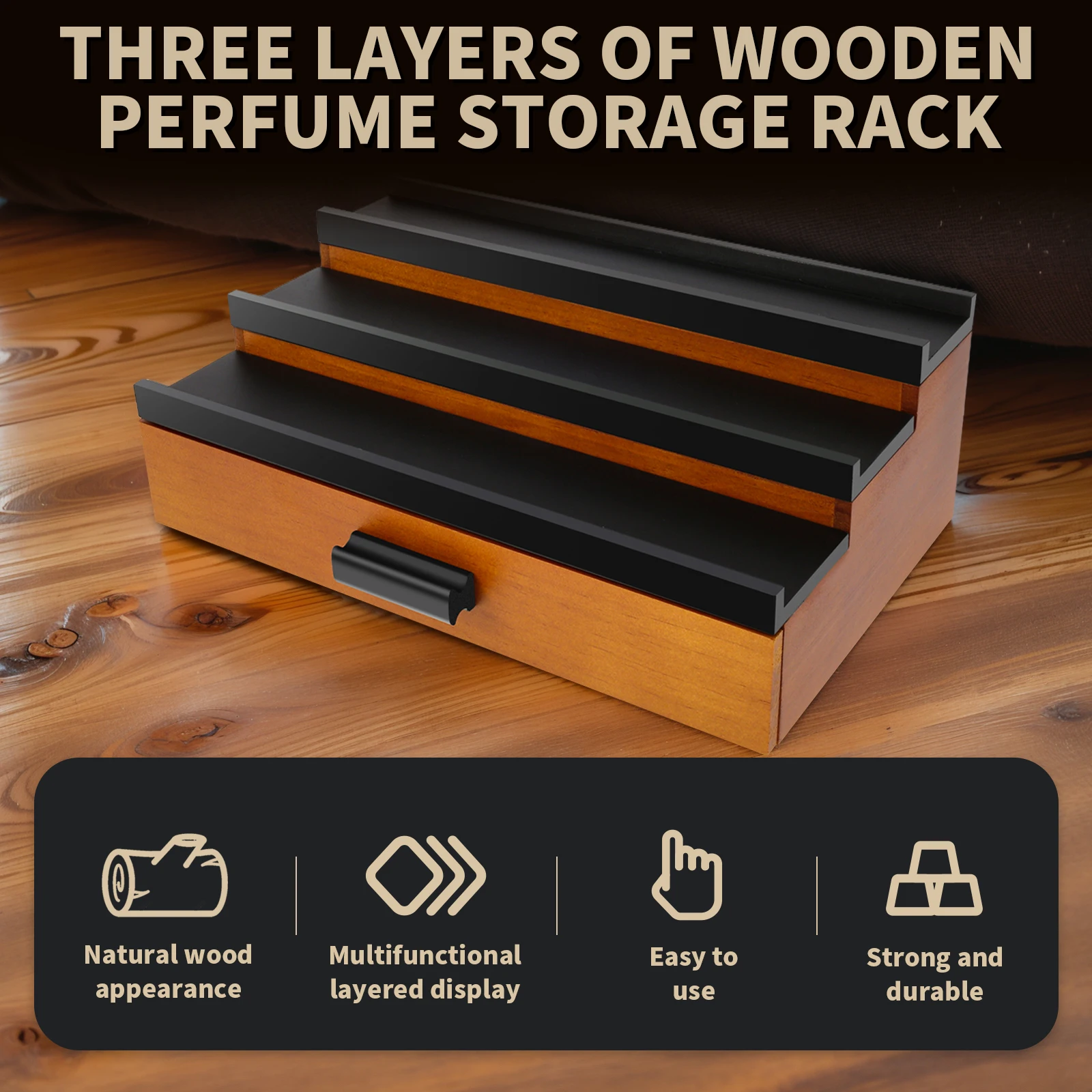 Cologne Organizer 3 Tier of Elevated Cologne Display Stand with Drawer Storage Cologne Wood Display Perfume Risers Gift for Men