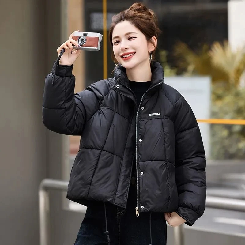 2025 novo inverno feminino angola vermelho edredão algodão curto casaco solto casual moda feminina jaqueta gola pão overwear