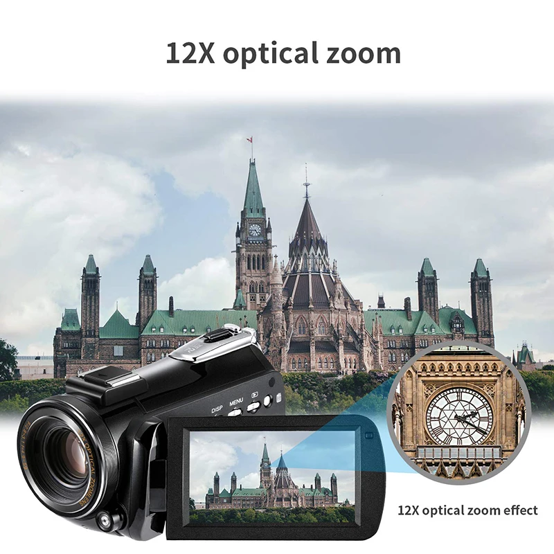 4K Video Camera Live Stream ORDRO AC5 Professional YouTube Vlog Camcorder Filmadora Camara de 12X Optical Zoom with LED Light