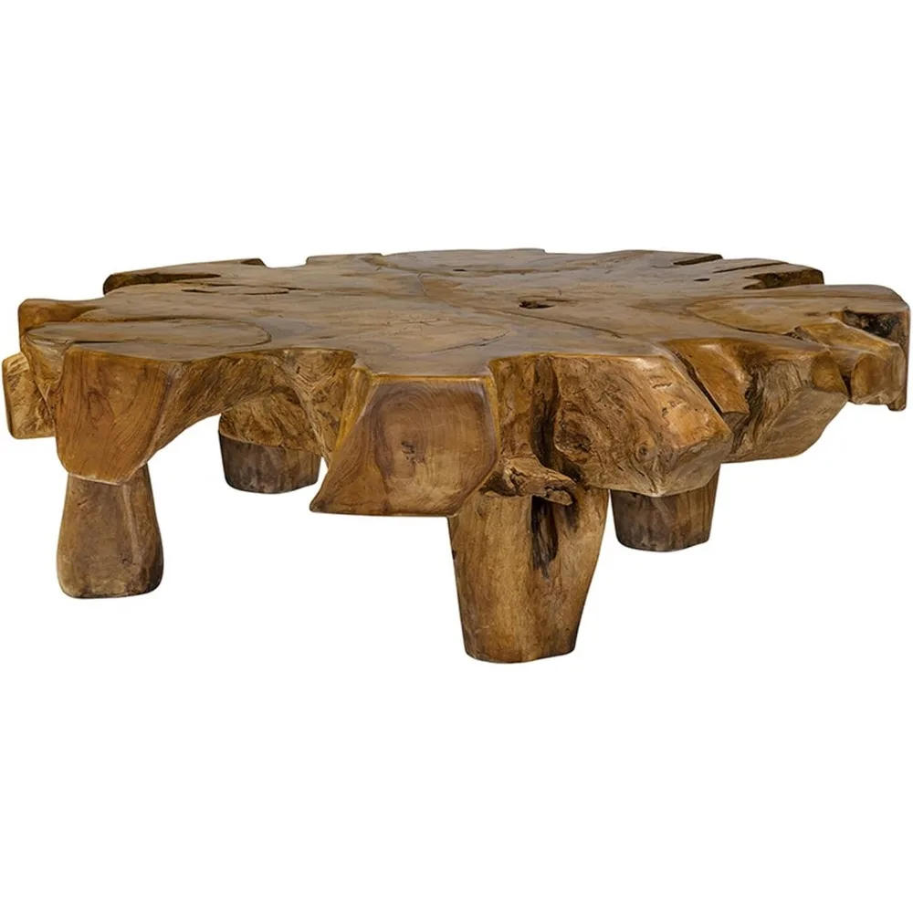 

Benjara 47 Inch Coffee Table, Teak Root Frame, Natural Wood Grains, Classic Brown