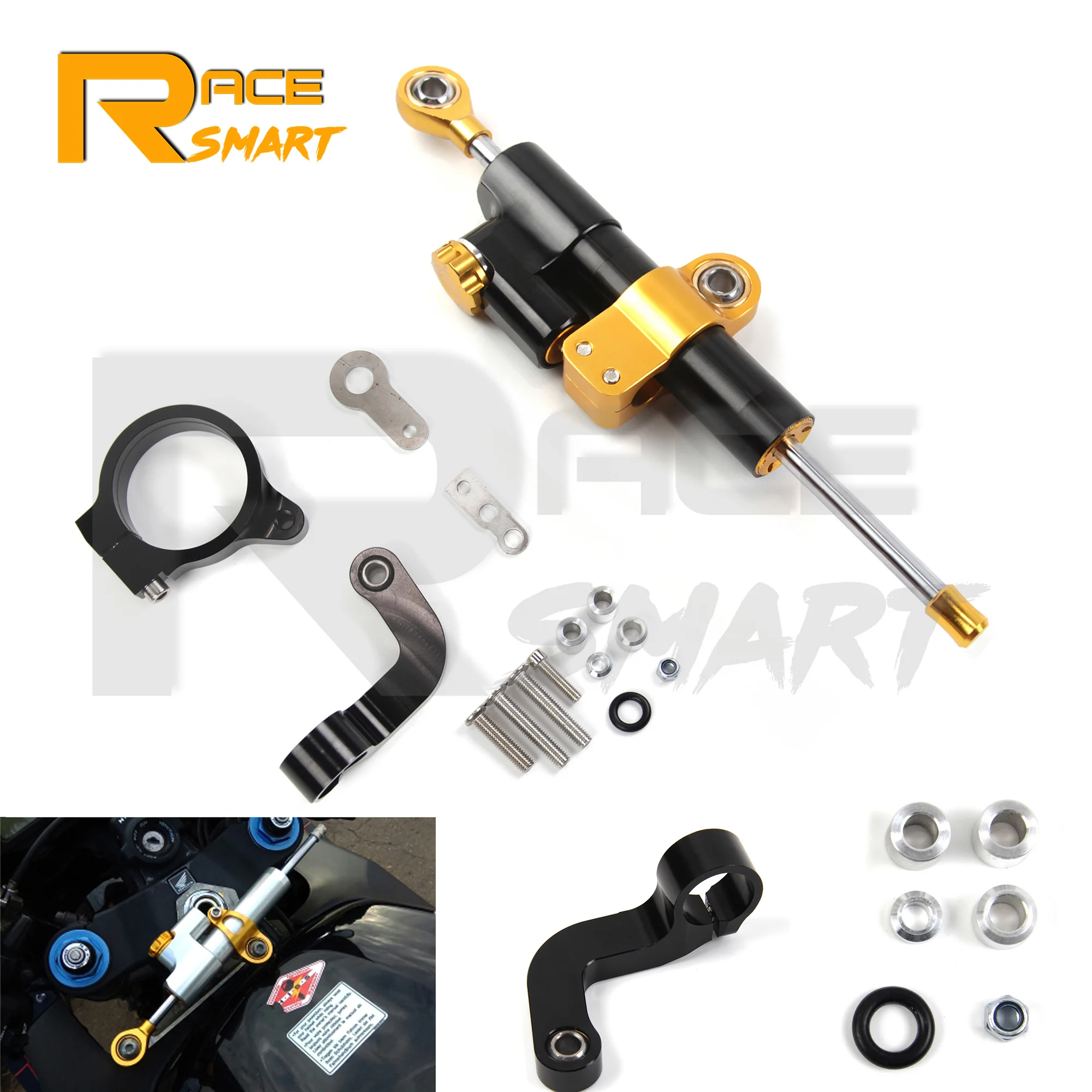 

For BMW R1200CL R1200GS 2013 Motorcycle Damper Steering Stabilize Damper Bracket Mount Kit Safety Control System Black Gold New