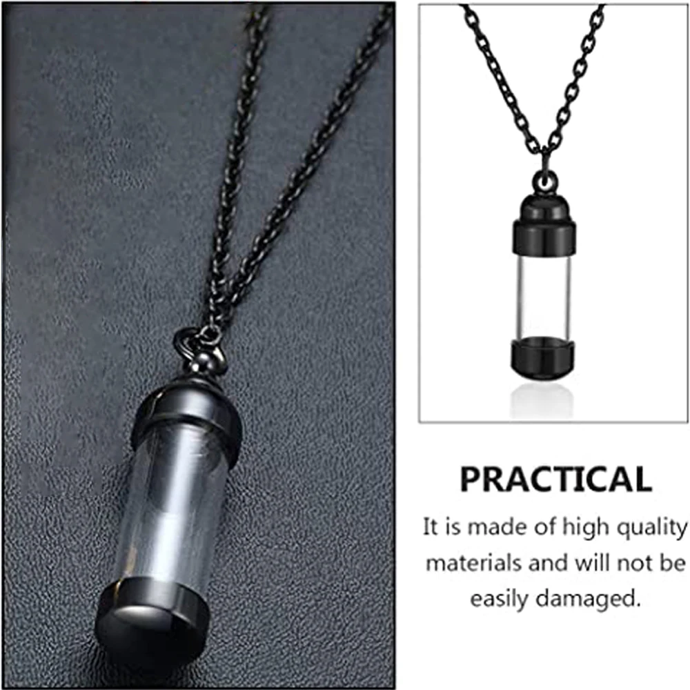 Cremation Jewelry Clear Glass Tube Urn Memorial Bottle Stainless Steel Share Keepsake Necklace - With Funnel Fill