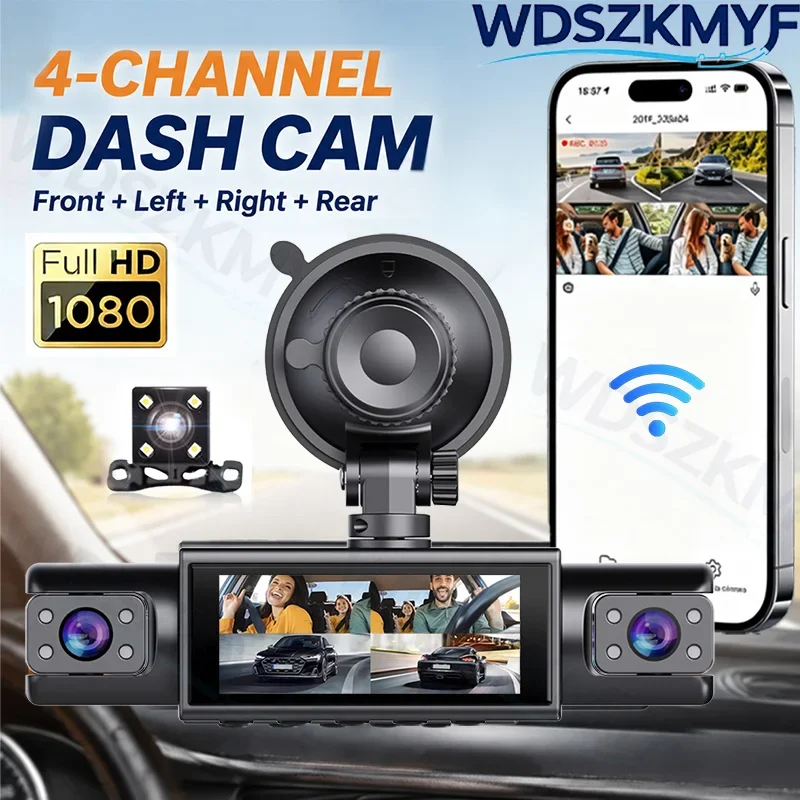 NEW 4 Channel Car Dvr FHD 1080P Dash Cam for Vehicle Recorder 3Lens WiFi Driving Recorder Night Vision Cars Camera 24h Parking