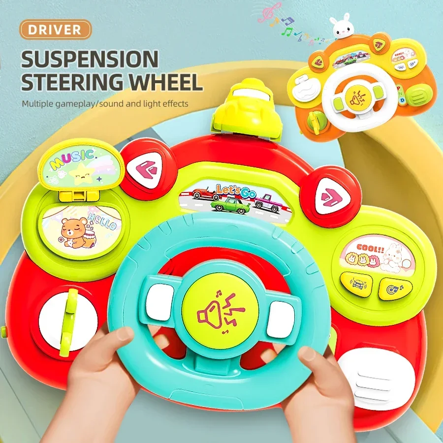 Volante elettrico di simulazione multifunzionale con musica di guida Passeggino Apprendimento Giocattolo per bambini Regalo per l'educazione precoce