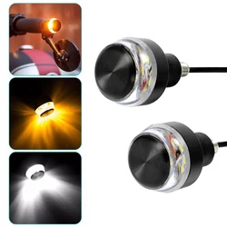 2Pcs 12V Motorcycle LED Handlebar End Turn Signal Light White Yellow Flasher Handle Grip Bar Blinker Side Marker Lamp Lighting