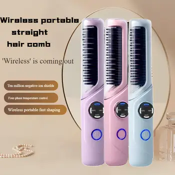 Image Cordless Hair Straightener Brush for Women Electric Hair Brushes Comb With Negative Ions Portable Hair Straightener for Travel