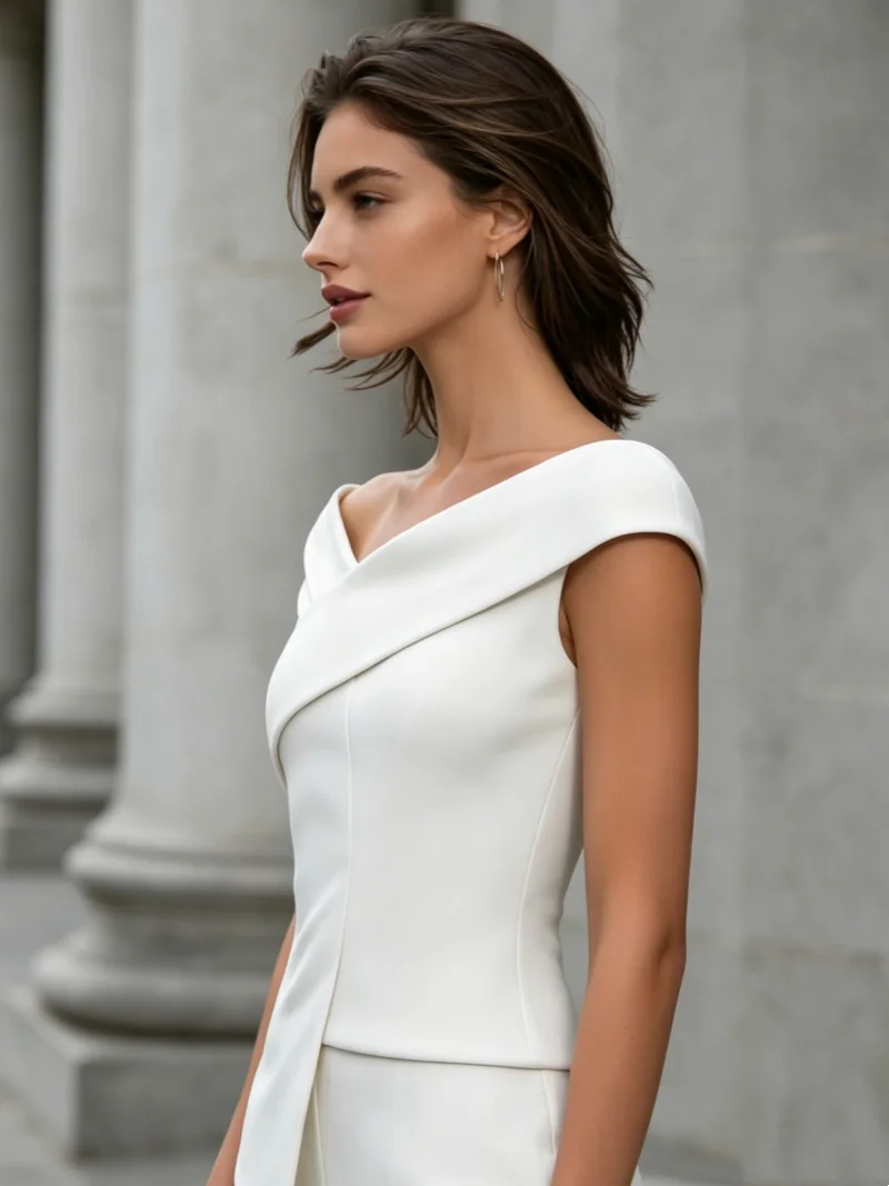 Asymmetrical Cross Off Shoulder Sleeveless Irregular Long Hem Tailored Slim Top