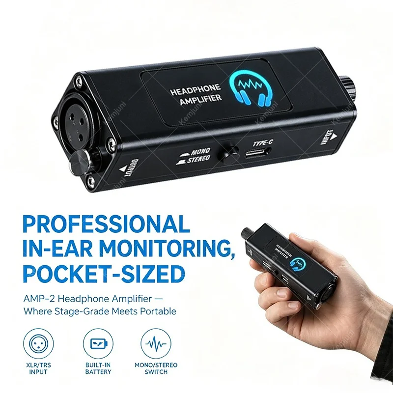 Headphone Amplifier, Multifunctional Audio Monitoring Mono Stereo Switching Ear Feedback Amplifier MINI Built-in Battery