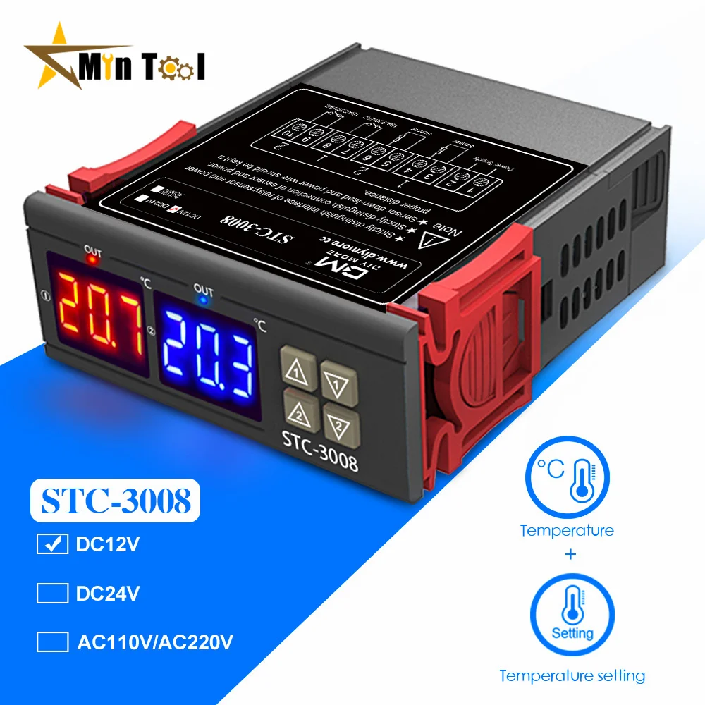 STC-3008 Dual LED Digital Temperature Controller Thermostat Thermoregulator Incubator 12V 24V 110V 220V for Industrial Tool