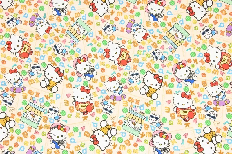 Sanrio Hello Kitty Luck Days Plain 100% Cotton Fabric For Sewing Patchwork Clothes DIY Quilting Needlework Material