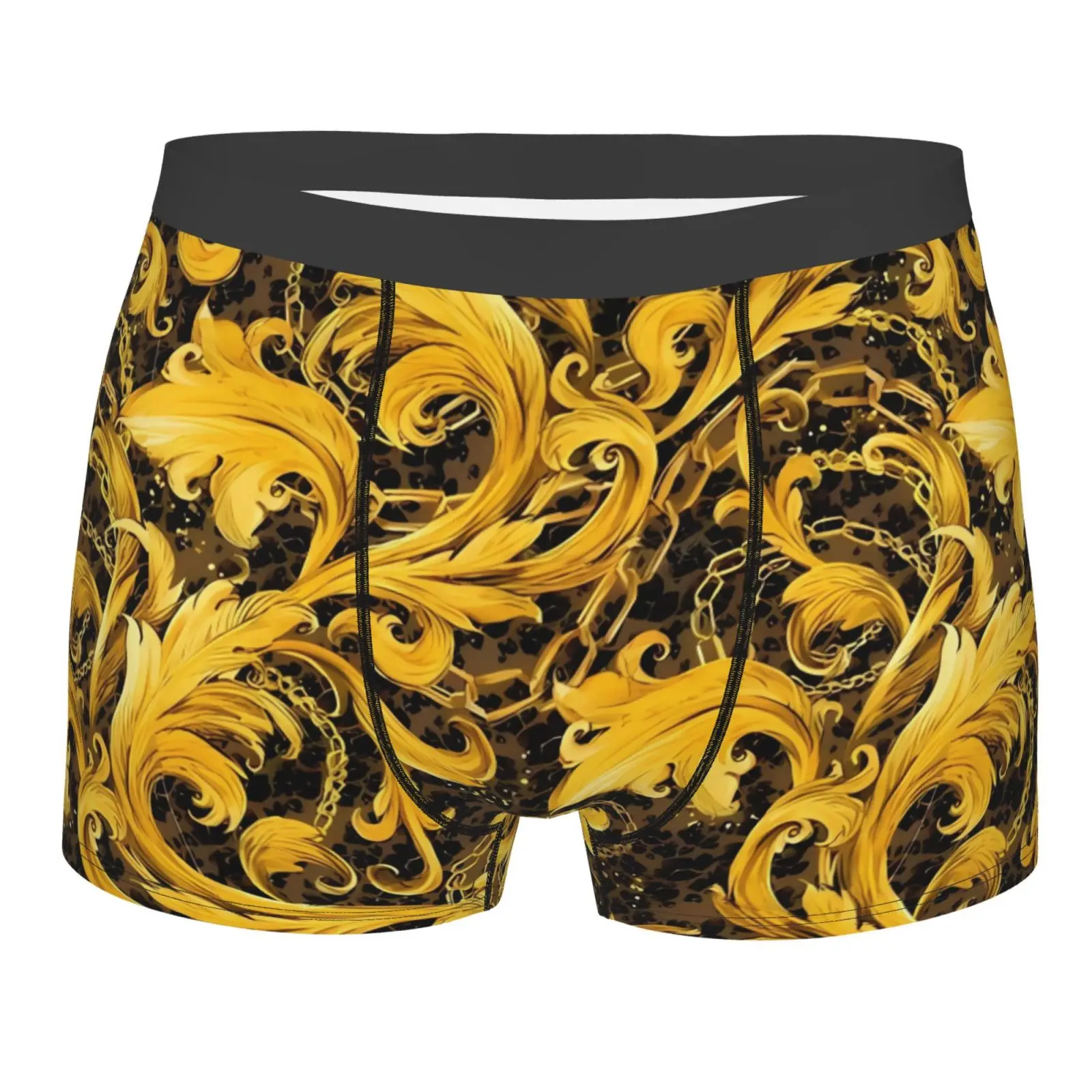 

Винтажное нижнее белье с золотым кружевным узором в стиле барокко, мужские шорты-боксеры с принтом, трусы, дышащие трусы