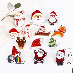 Lovely Metal Enamel Christams Theme Lapel Pin Santa Claus Snowman Deer Brooch Xmas Jewelry Gifts For Women Men Kids Bags Decor