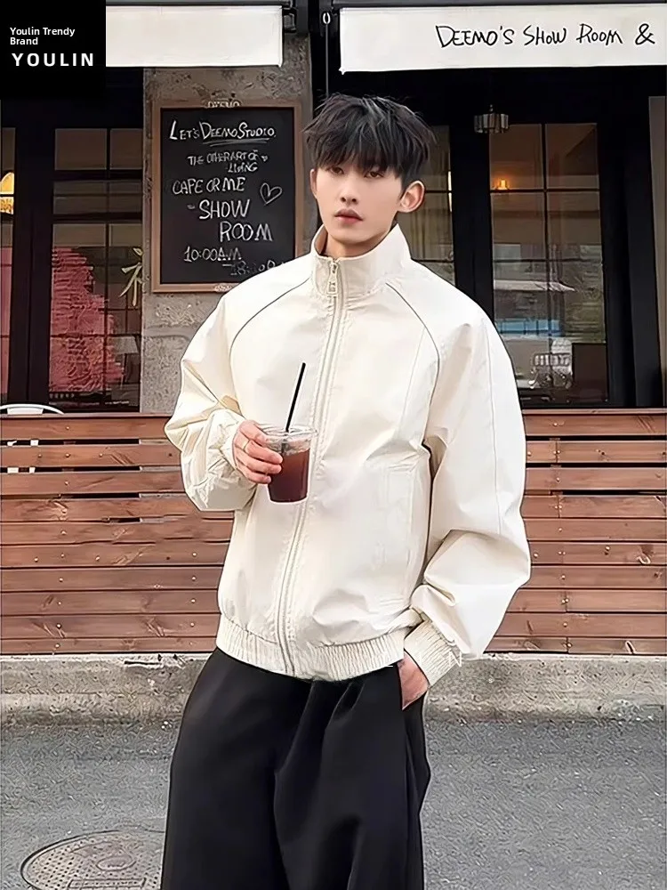 

Мужская демисезонная куртка-бомбер в американском стиле с бейсбольным воротником, деконструированная, в стиле рабочей одежды, премиум-класса