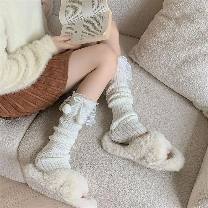 195E ぬいぐるみボールレッグウォーマー女性用ロリータレッグウォーマー冬暖かいニットロングソックス