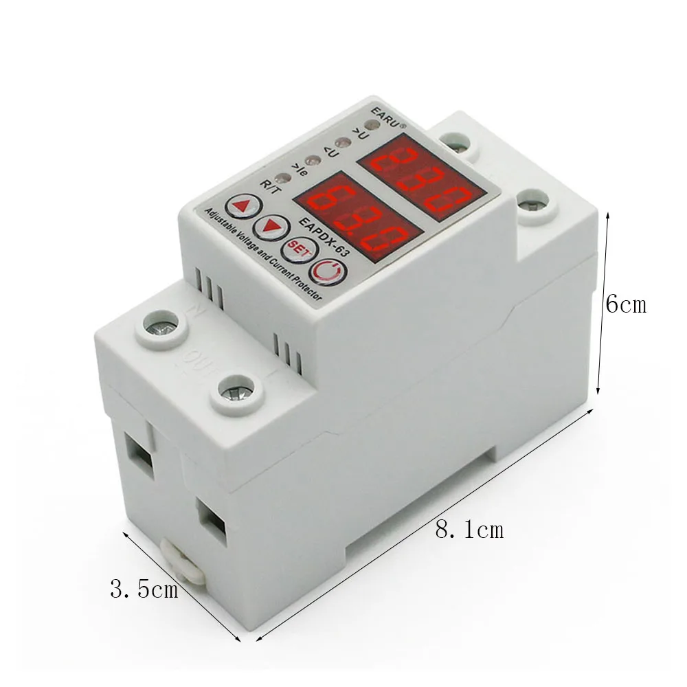 Overcurrent Overvoltage Protector Reset Switch 40A/63A 220V Din Rail Adjustable Over Voltage and Under Voltage Protective Device