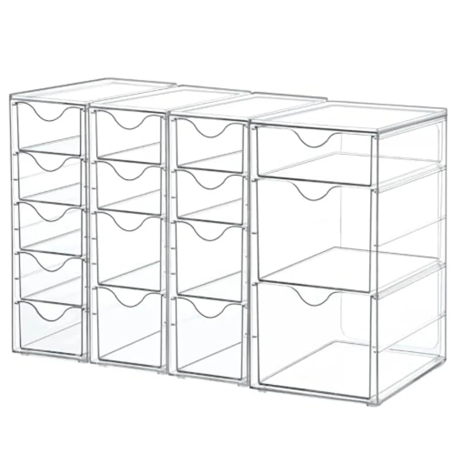 

Acrylic Organizer with 16 Drawers 4 Set Clear Storage Drawers for Office Supplies Desk Organization and Storage for Makeup Jewe