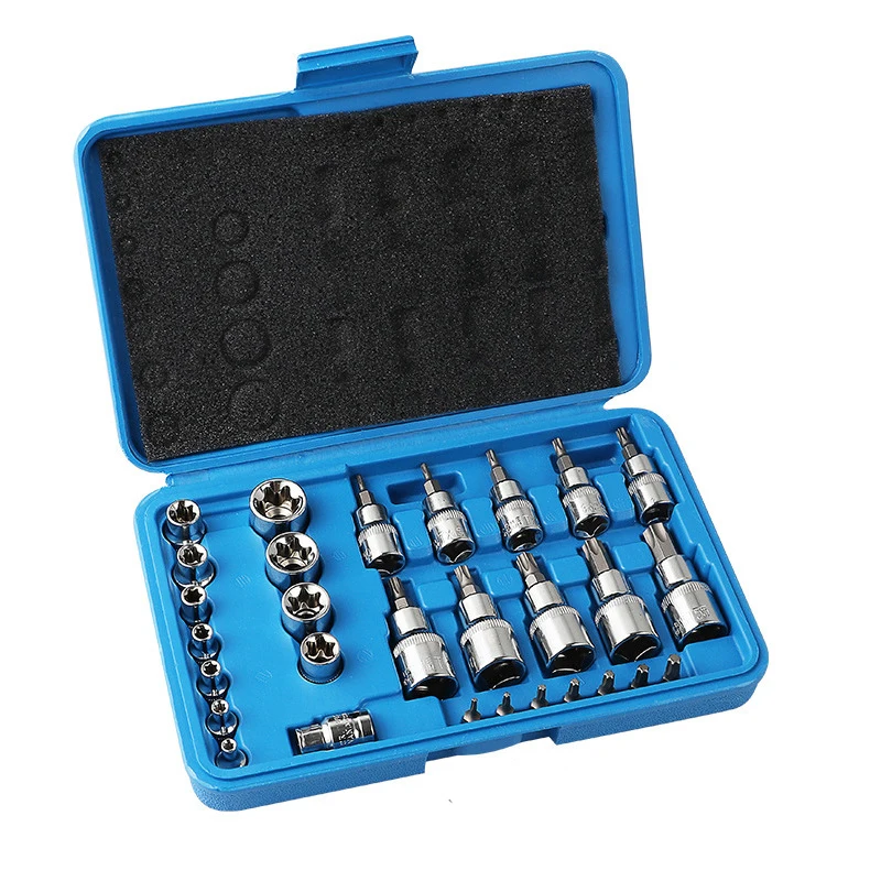 Tipo de soquete e Chave Cabeça Set, Reparação Do Carro Ferramentas Manuais, Torx, Feminino e Masculino End Kit, Star Style, T55 Bit para Catraca,