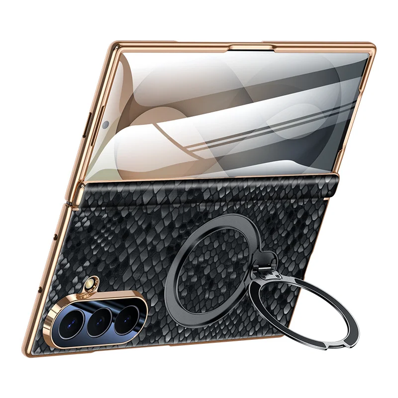 Genuine Leather Magnetic For Magsafe Rotate BracketCase For Samsung Galaxy Z Fold 8Ultra 8 7 6 5 Hinge Screen Protect Film Cover