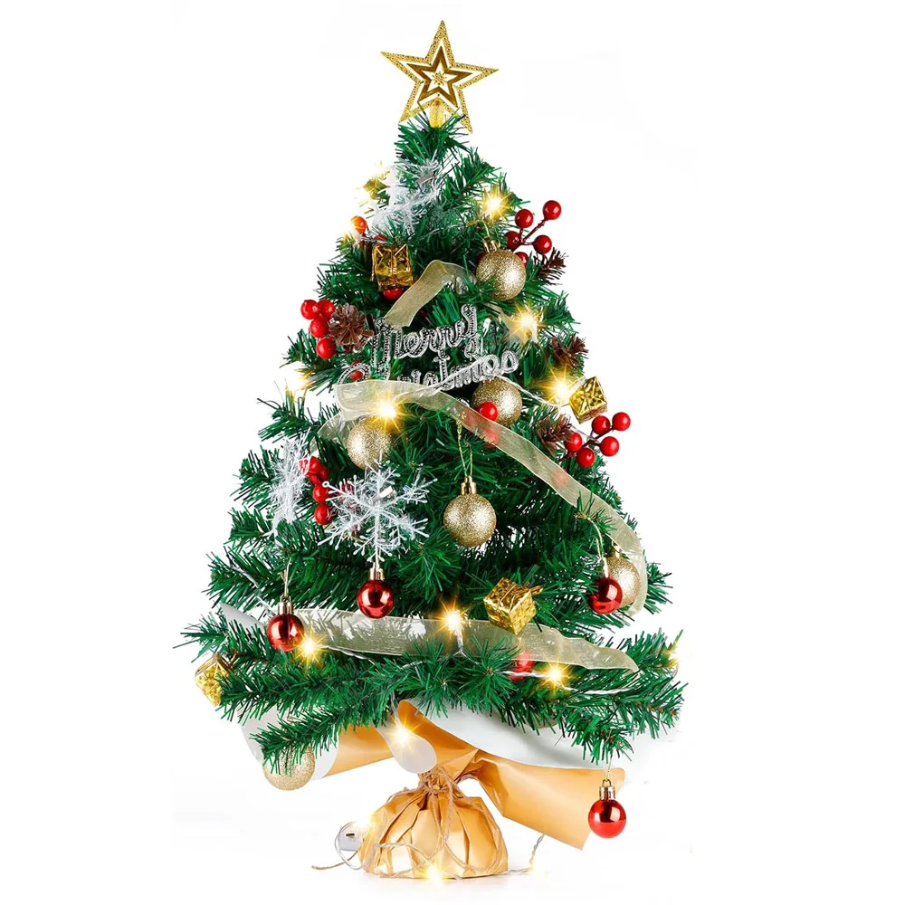 

60Cm Christmas Tree Tabletop Pre-Lit Christmas Tree with Topper Star afor Home Office Deskt Holiday Decors