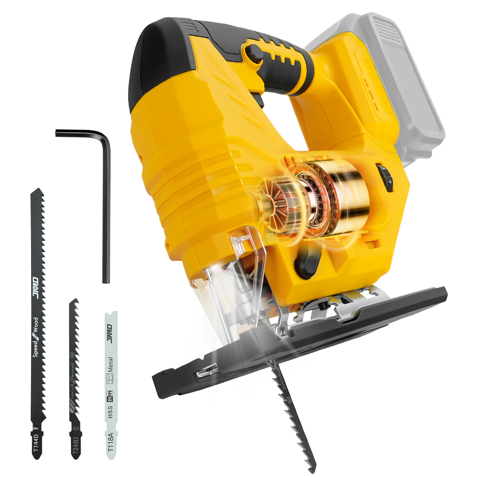 

750W Brushless Jig Saw 2700RPM 7-Speed Cordless Jigsaw 4 Orbital Settings 0°- 45° Bevel Cuts for Dewalt 20V Battery (No Battery)