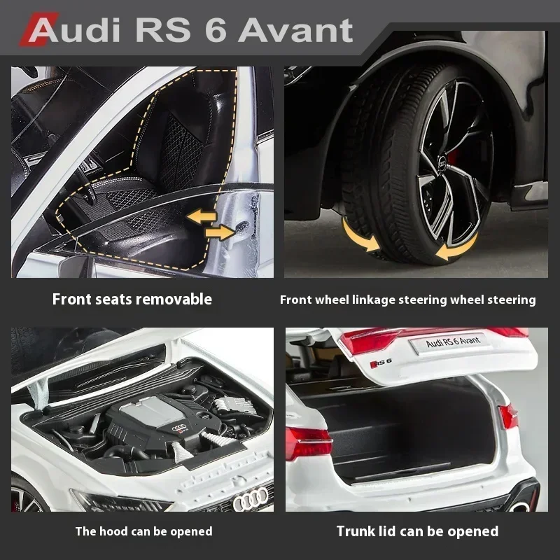 Large 1:18 Audi RS6 Avant Station Wagon Alloy Metal Diecast Model Car Sound and Light Collection Model Gift For Boy