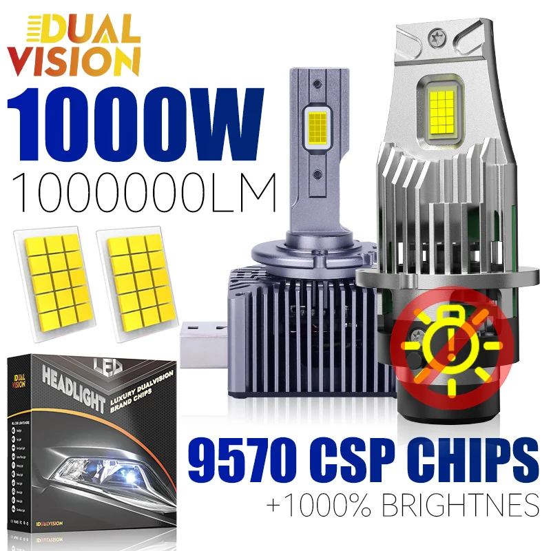 

Dualvision 1000W D2S LED Headlights HID D1S D2S D3S D4S D8S D1R D2R D3R D4R Two-sided CSP Chips 1000000LM Mini Diodes Plug&Play