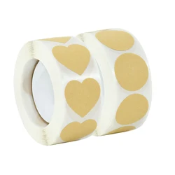 Rollo de pegatinas de Papel Kraft para sellar sobres, etiquetas redondas de corazón en blanco para regalo hecho a mano, papelería, 500 piezas