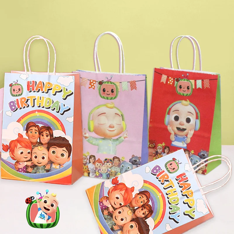 Cocomelons Party Gift Bag Set Cute Cartoon Boys Girls Birthday Supplies Carry-on Storage Pouch Candy Cookie Packaging Ornament