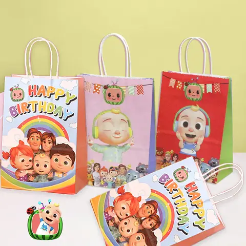 Cocomelons Party Gift Bag Set Cute Cartoon Boys Girls Birthday Supplies Carry-on Storage Pouch Candy Cookie Packaging Ornament