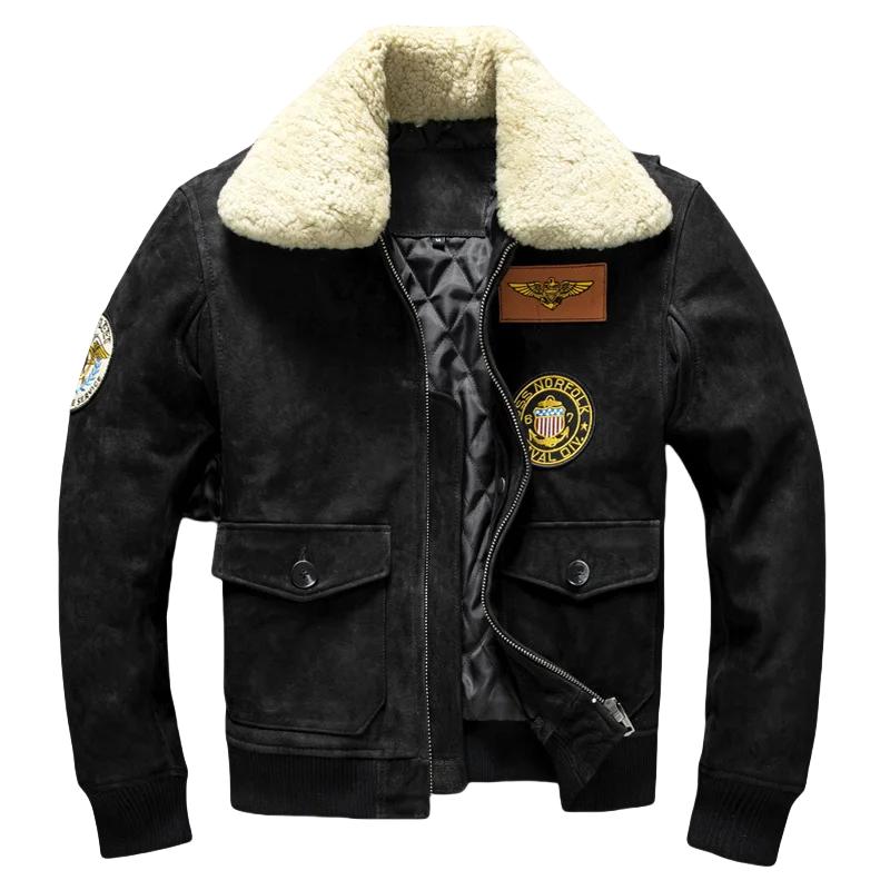 Black G1 Full-grain Cowhide Leather Flight Jacket Quilted Lining Turndown Collar Oversize Fit Air Force Style Outerwear 6xl