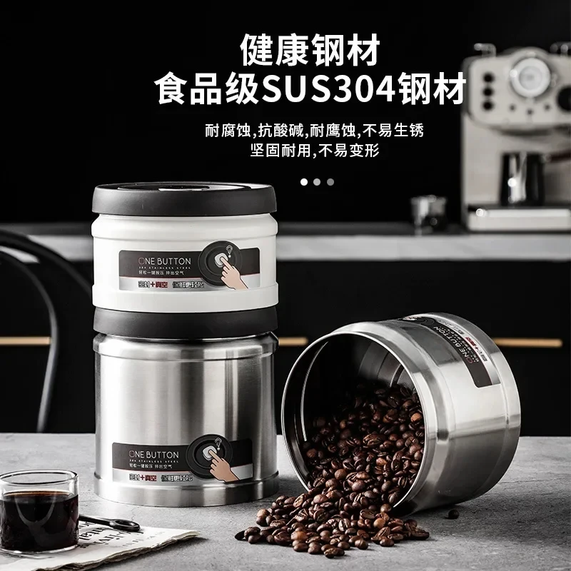 Vacuum Sealed Jug Coffee Beans Stainless Steel Airtight Container Kitchen Food Grains Candy Keep Fresh Storage Jar