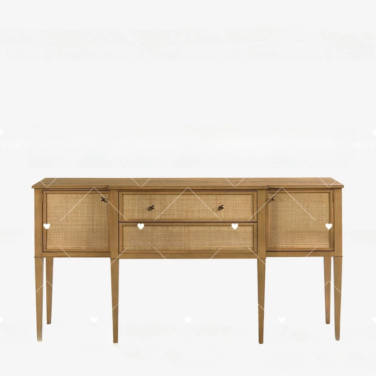 

American, retro, solid wood, side cabinet, storage, Chinese, rattan