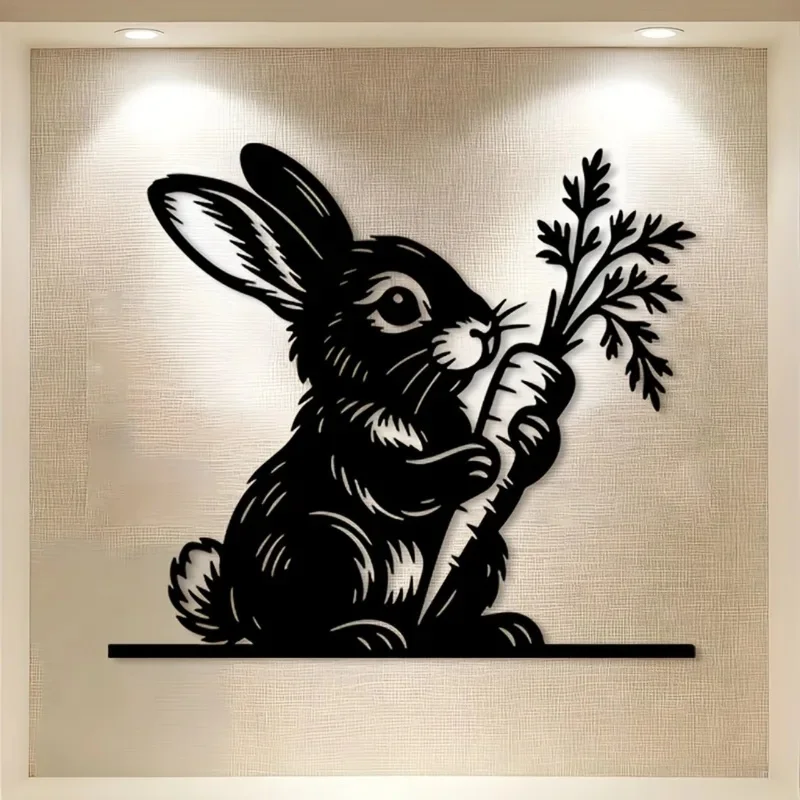 Décoration murale en fer forgé avec silhouette de lapin charmante pour salon, jardin, patio, idéale pour combler les espaces muraux, 1 pièce