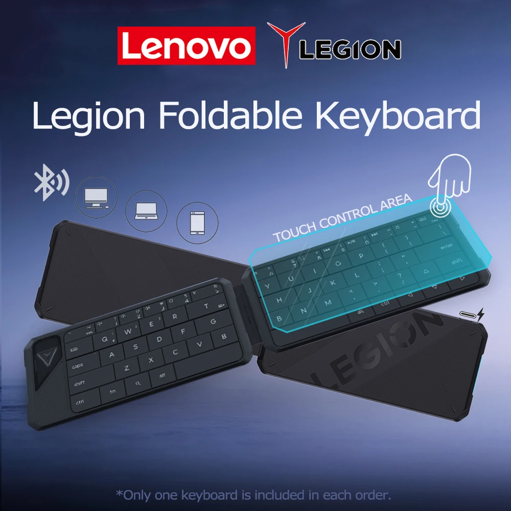 Lenovo Legion Foldable Keyboard Bluetooth Touch Control Folding Portable Rechargeable for PC Pad Tablet Phone Windows Android